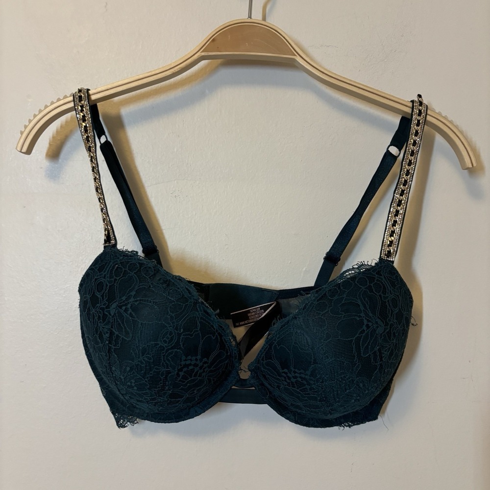Victoria's‎ Secret Very Sexy Push-Up Bra 32DD Green Lace Bedazzled - DESC